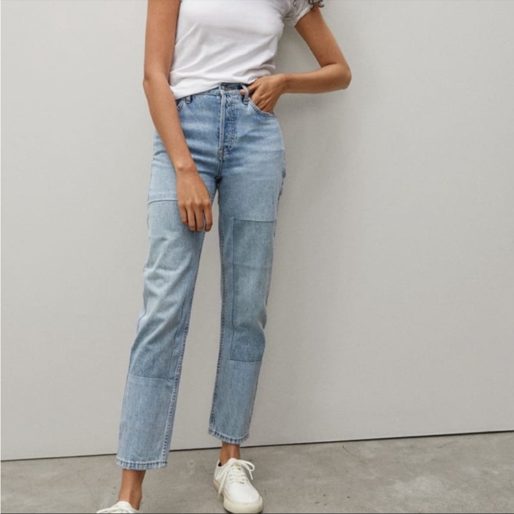 Everlane NWT 24 Crop Curvy 90s Cheeky Straight Jean Patched Blue